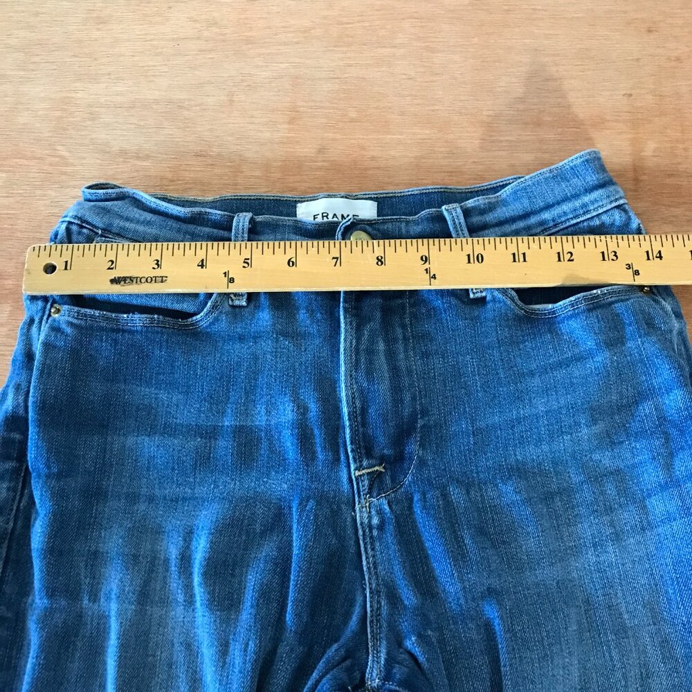 Frame Le High Flare Jeans Women 27 Blue Mid Rise Distressed Medium Wash Stretch - Picture 10 of 15